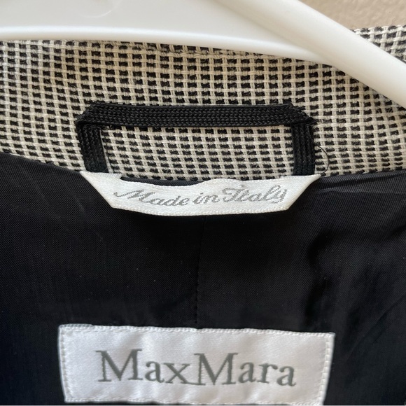 Max Mara Made in Italy Wool Linen Blend Gray Black White Textured Blazer Size 10 - Picture 7 of 9